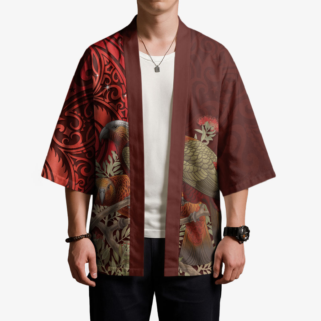 New Zealand Kaka Bird Personalised Kimono Pohutukawa Matariki Maori Pattern