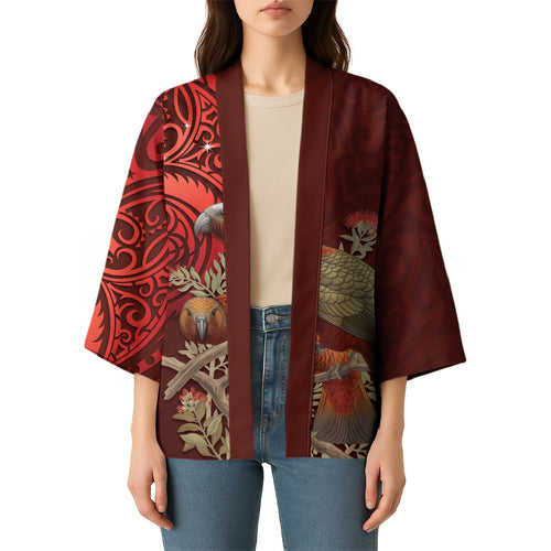 New Zealand Kaka Bird Personalised Kimono Pohutukawa Matariki Maori Pattern