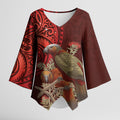 New Zealand Kaka Bird Personalised Kimono Sleeve Blouse Pohutukawa Matariki Maori Pattern
