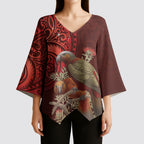 New Zealand Kaka Bird Personalised Kimono Sleeve Blouse Pohutukawa Matariki Maori Pattern