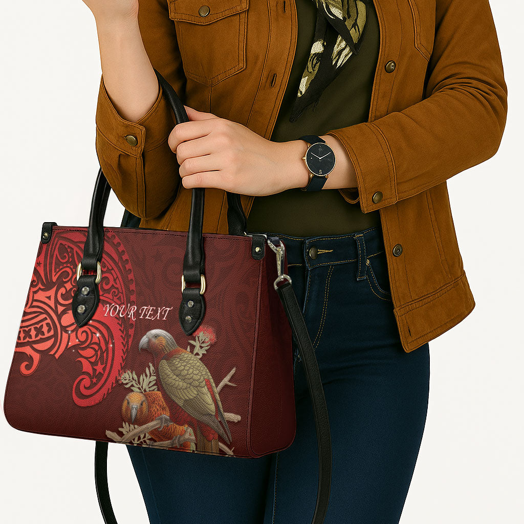 New Zealand Kaka Bird Personalised Leather Bag Pohutukawa Matariki Maori Pattern