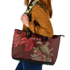 New Zealand Kaka Bird Personalised Leather Tote Bag Pohutukawa Matariki Maori Pattern