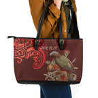 New Zealand Kaka Bird Personalised Leather Tote Bag Pohutukawa Matariki Maori Pattern