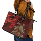 New Zealand Kaka Bird Personalised Leather Tote Bag Pohutukawa Matariki Maori Pattern
