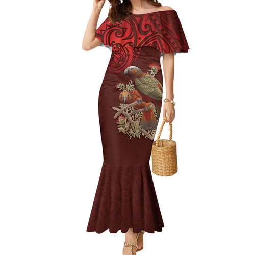 New Zealand Kaka Bird Personalised Mermaid Dress Pohutukawa Matariki Maori Pattern