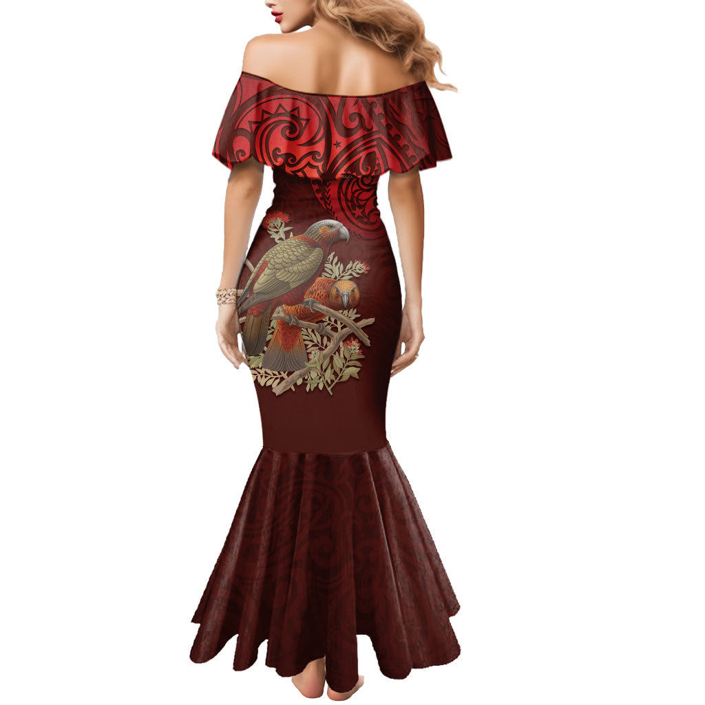 New Zealand Kaka Bird Personalised Mermaid Dress Pohutukawa Matariki Maori Pattern