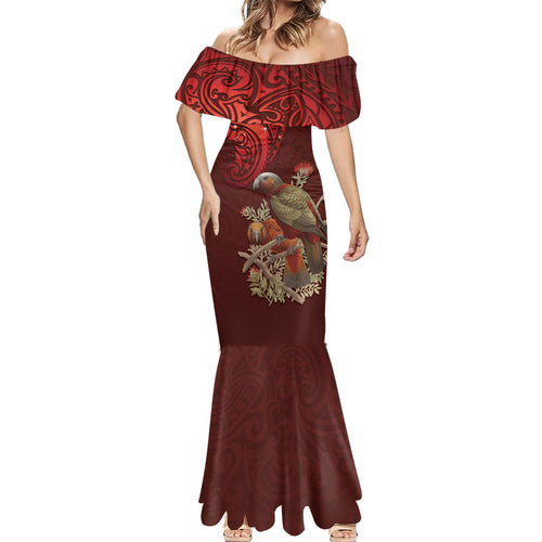New Zealand Kaka Bird Personalised Mermaid Dress Pohutukawa Matariki Maori Pattern