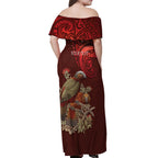 New Zealand Kaka Bird Personalised Off Shoulder Maxi Dress Pohutukawa Matariki Maori Pattern