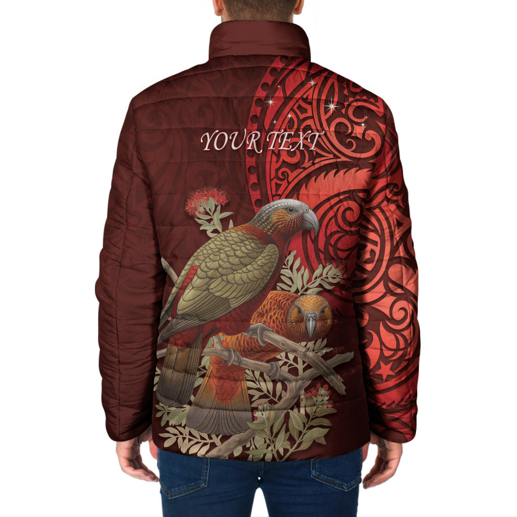 New Zealand Kaka Bird Personalised Padded Jacket Pohutukawa Matariki Maori Pattern