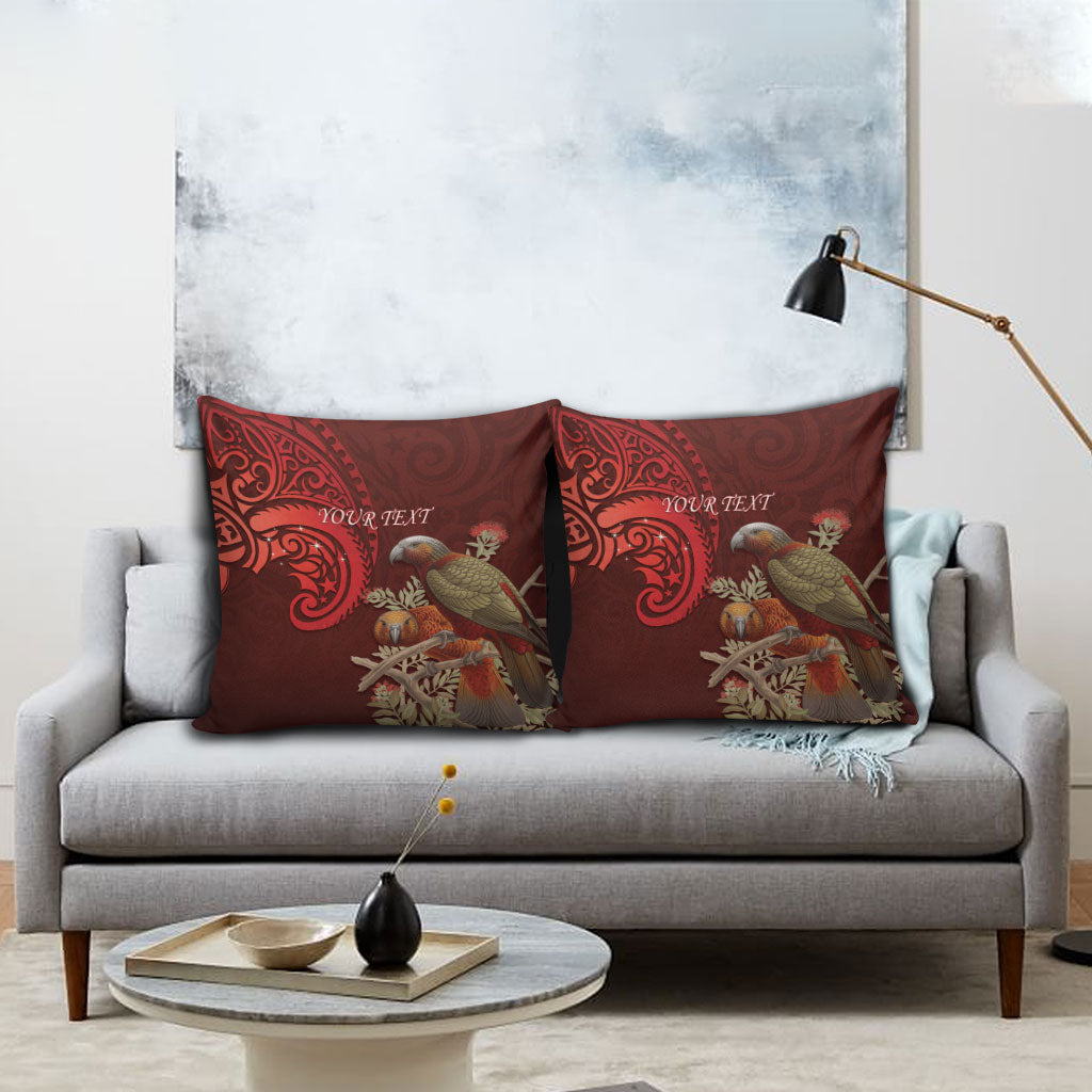 New Zealand Kaka Bird Personalised Pillow Cover Pohutukawa Matariki Maori Pattern