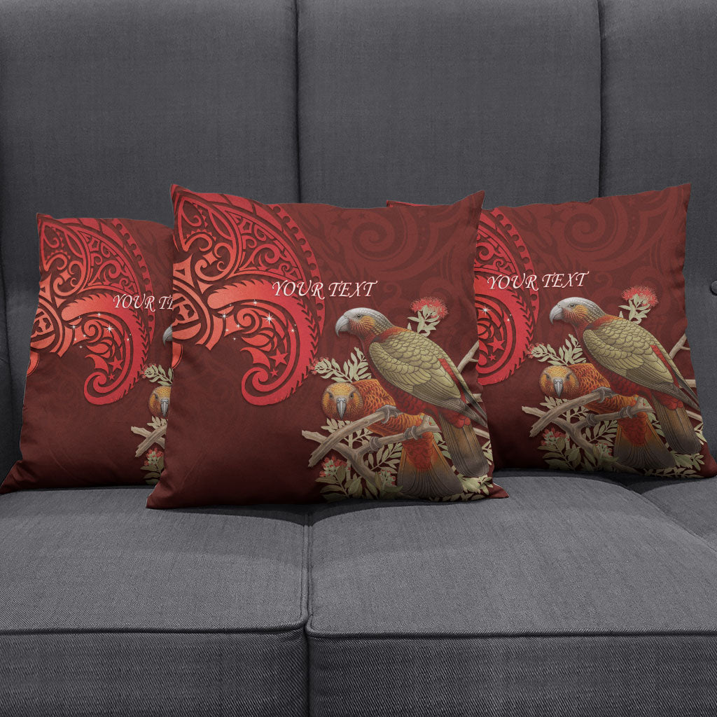 New Zealand Kaka Bird Personalised Pillow Cover Pohutukawa Matariki Maori Pattern