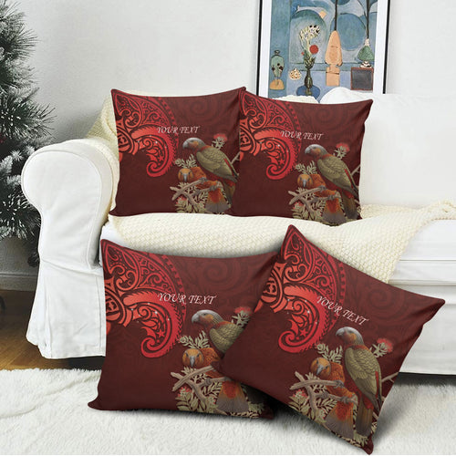 New Zealand Kaka Bird Personalised Pillow Cover Pohutukawa Matariki Maori Pattern