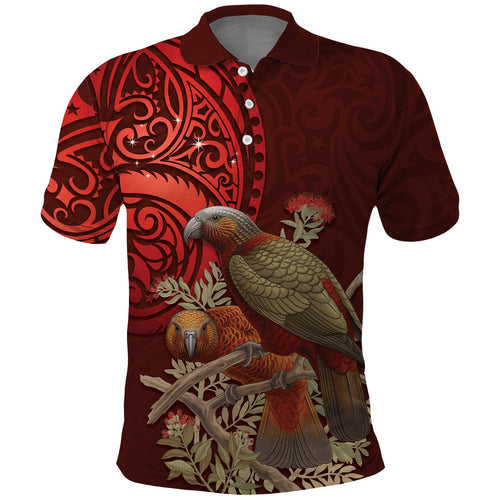 New Zealand Kaka Bird Personalised Polo Shirt Pohutukawa Matariki Maori Pattern