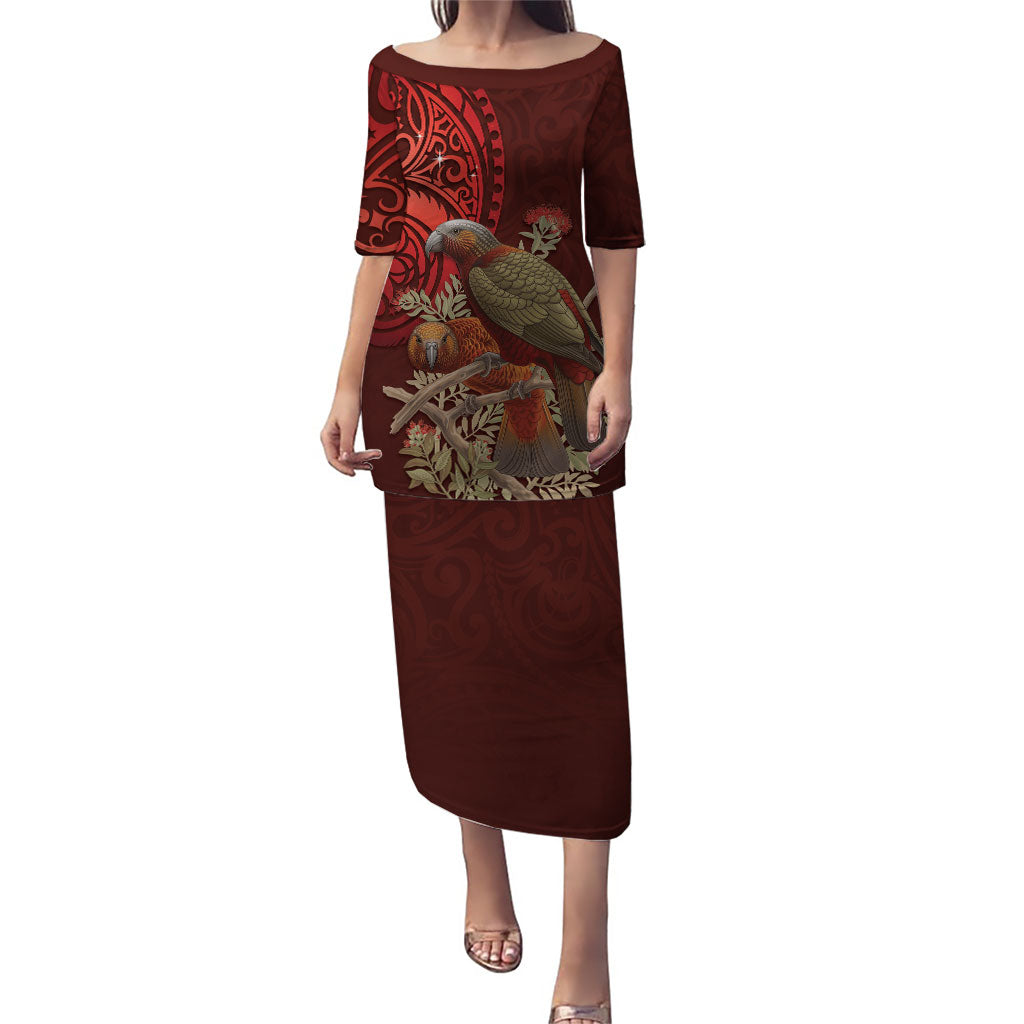New Zealand Kaka Bird Personalised Puletasi Pohutukawa Matariki Maori Pattern