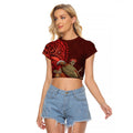 New Zealand Kaka Bird Personalised Raglan Cropped T Shirt Pohutukawa Matariki Maori Pattern