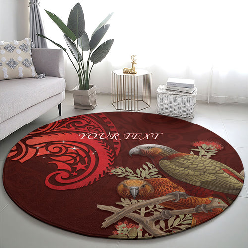 New Zealand Kaka Bird Personalised Round Carpet Pohutukawa Matariki Maori Pattern