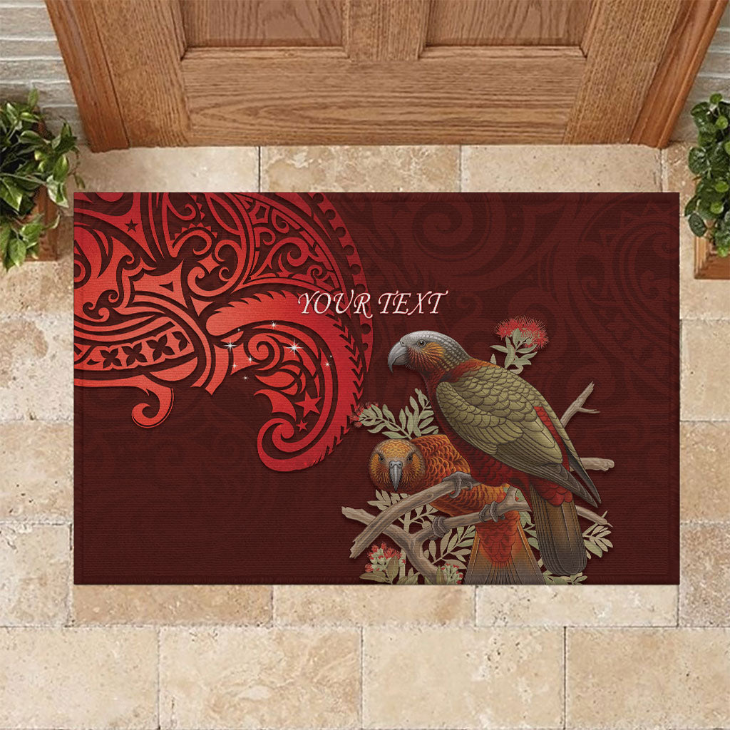 New Zealand Kaka Bird Personalised Rubber Doormat Pohutukawa Matariki Maori Pattern