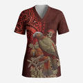 New Zealand Kaka Bird Personalised Scrub Top Pohutukawa Matariki Maori Pattern