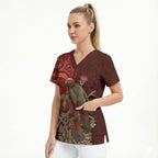 New Zealand Kaka Bird Personalised Scrub Top Pohutukawa Matariki Maori Pattern