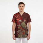 New Zealand Kaka Bird Personalised Scrub Top Pohutukawa Matariki Maori Pattern