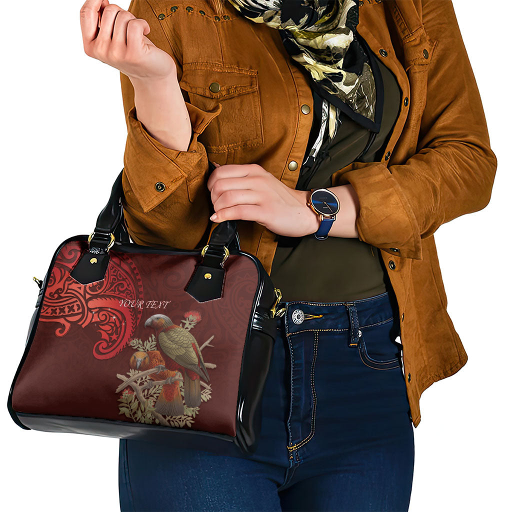 New Zealand Kaka Bird Personalised Shoulder Handbag Pohutukawa Matariki Maori Pattern