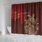 New Zealand Kaka Bird Personalised Shower Curtain Pohutukawa Matariki Maori Pattern