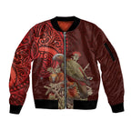 New Zealand Kaka Bird Personalised Sleeve Zip Bomber Jacket Pohutukawa Matariki Maori Pattern