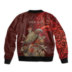New Zealand Kaka Bird Personalised Sleeve Zip Bomber Jacket Pohutukawa Matariki Maori Pattern