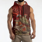 New Zealand Kaka Bird Personalised Sleeveless Hoodie Pohutukawa Matariki Maori Pattern
