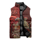 New Zealand Kaka Bird Personalised Sleeveless Puffer Jacket Pohutukawa Matariki Maori Pattern