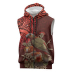 New Zealand Kaka Bird Personalised Sleeveless Zip Hoodie Pohutukawa Matariki Maori Pattern