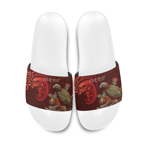 New Zealand Kaka Bird Personalised Slide Sandals Pohutukawa Matariki Maori Pattern