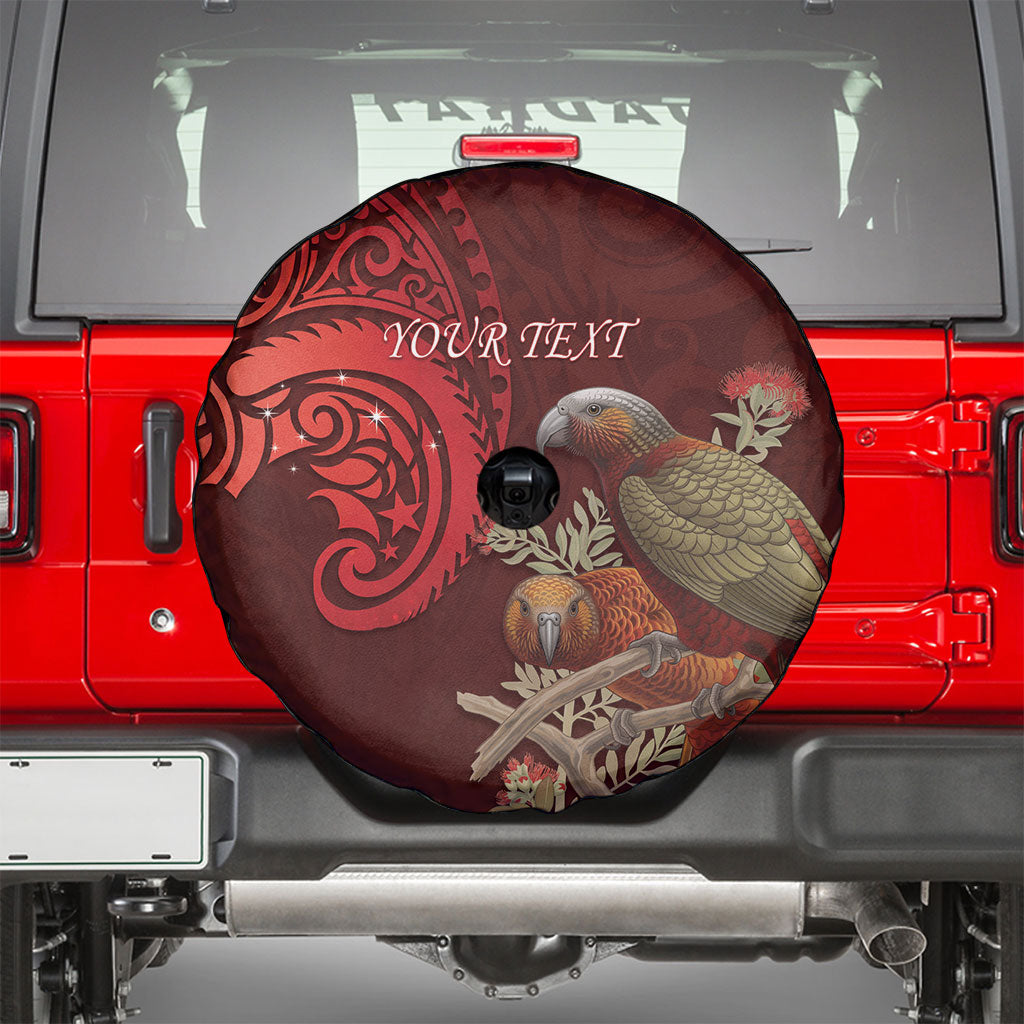 New Zealand Kaka Bird Personalised Spare Tire Cover Pohutukawa Matariki Maori Pattern