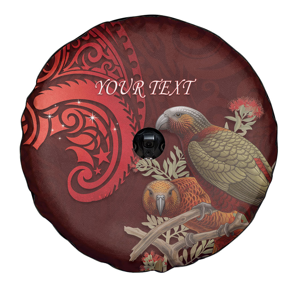 New Zealand Kaka Bird Personalised Spare Tire Cover Pohutukawa Matariki Maori Pattern