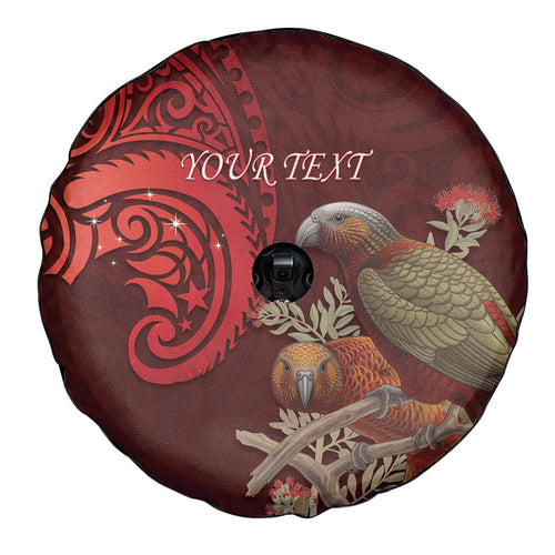 New Zealand Kaka Bird Personalised Spare Tire Cover Pohutukawa Matariki Maori Pattern