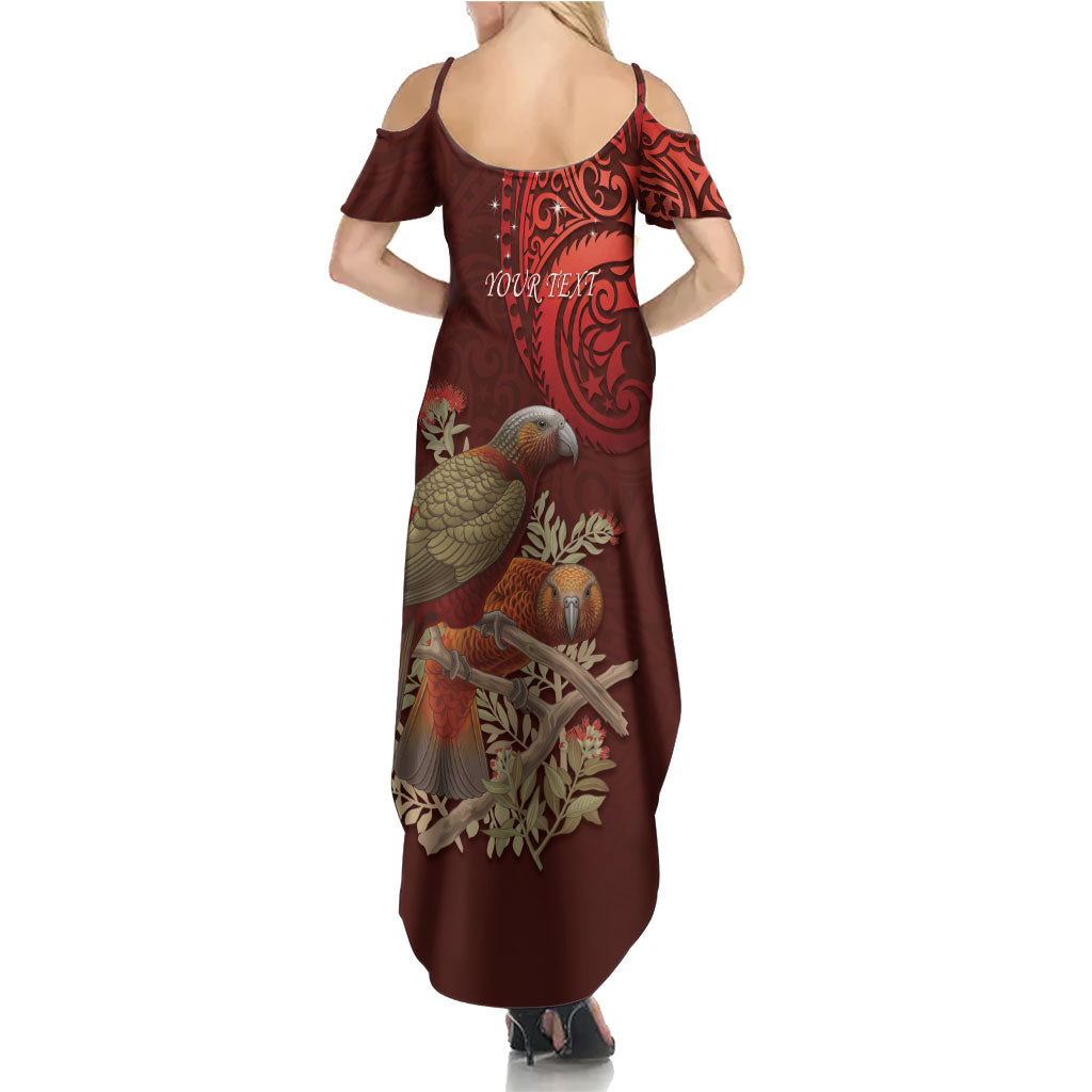 New Zealand Kaka Bird Personalised Summer Maxi Dress Pohutukawa Matariki Maori Pattern