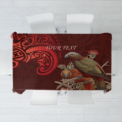 New Zealand Kaka Bird Personalised Tablecloth Pohutukawa Matariki Maori Pattern