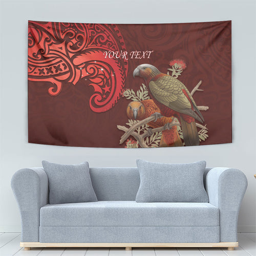 New Zealand Kaka Bird Personalised Tapestry Pohutukawa Matariki Maori Pattern