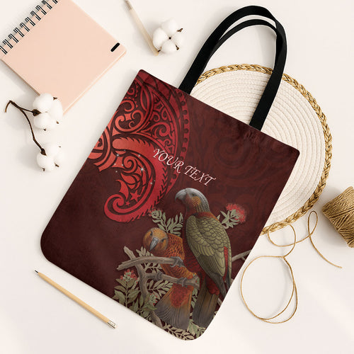 New Zealand Kaka Bird Personalised Tote Bag Pohutukawa Matariki Maori Pattern