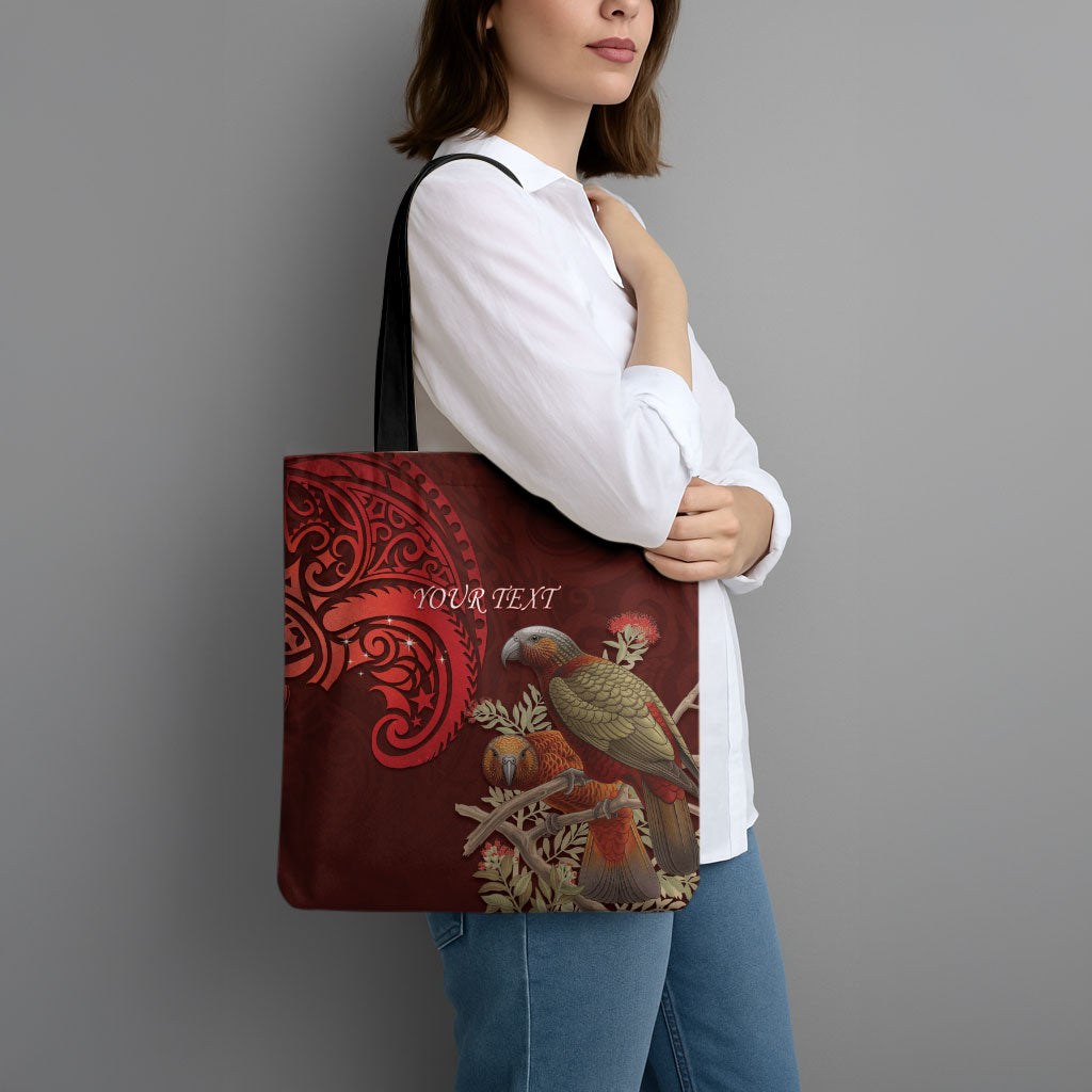 New Zealand Kaka Bird Personalised Tote Bag Pohutukawa Matariki Maori Pattern
