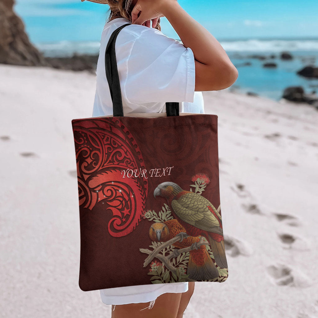New Zealand Kaka Bird Personalised Tote Bag Pohutukawa Matariki Maori Pattern
