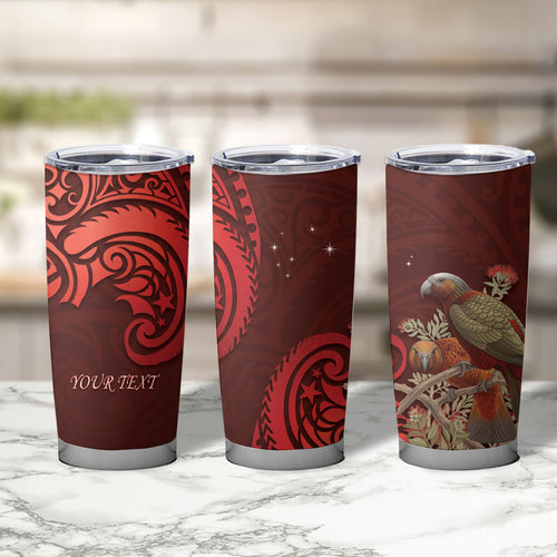New Zealand Kaka Bird Personalised Tumbler Cup Pohutukawa Matariki Maori Pattern
