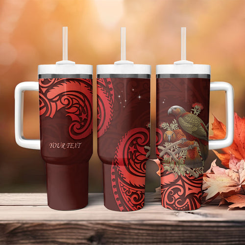 New Zealand Kaka Bird Personalised Tumbler With Handle Pohutukawa Matariki Maori Pattern