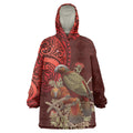 New Zealand Kaka Bird Personalised Wearable Blanket Hoodie Pohutukawa Matariki Maori Pattern
