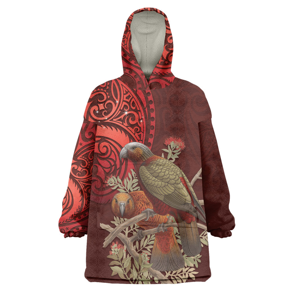 New Zealand Kaka Bird Personalised Wearable Blanket Hoodie Pohutukawa Matariki Maori Pattern