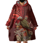 New Zealand Kaka Bird Personalised Wearable Blanket Hoodie Pohutukawa Matariki Maori Pattern