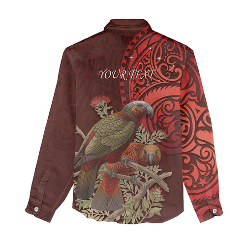 New Zealand Kaka Bird Personalised Women Casual Shirt Pohutukawa Matariki Maori Pattern