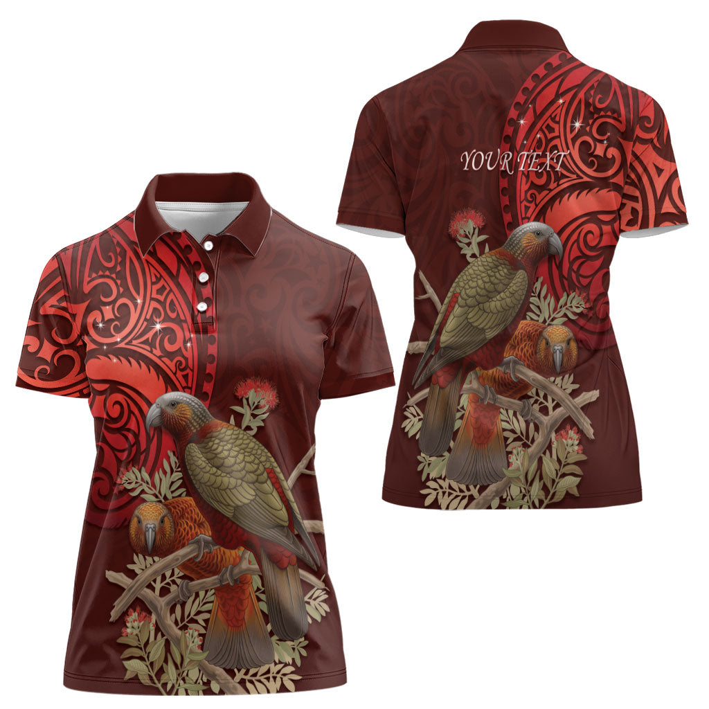 New Zealand Kaka Bird Personalised Women Polo Shirt Pohutukawa Matariki Maori Pattern
