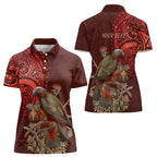 New Zealand Kaka Bird Personalised Women Polo Shirt Pohutukawa Matariki Maori Pattern