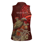 New Zealand Kaka Bird Personalised Women Sleeveless Polo Shirt Pohutukawa Matariki Maori Pattern